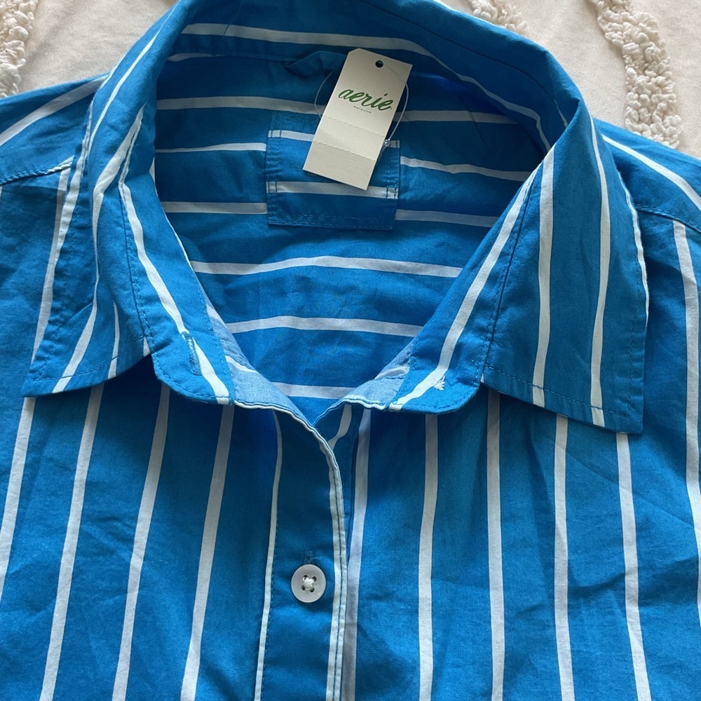 Aerie Striped Button-Up in Blue and White NWT M - Picture 8 of 11